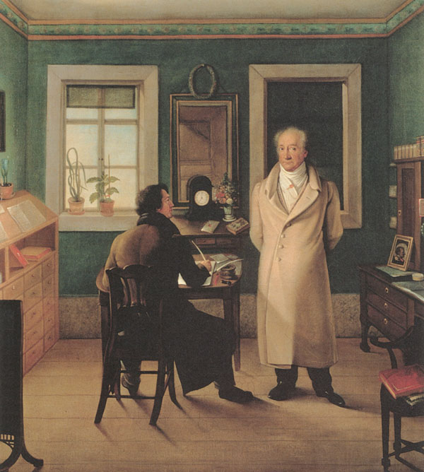 J.J. Schmeller, Goethe, seinem Schreiber John diktierend, 1834